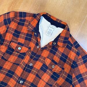 Tommy Bahama Youth Flannel Sherpa Shacket Orange Blue Plaid Full Snap Sz XXL 16